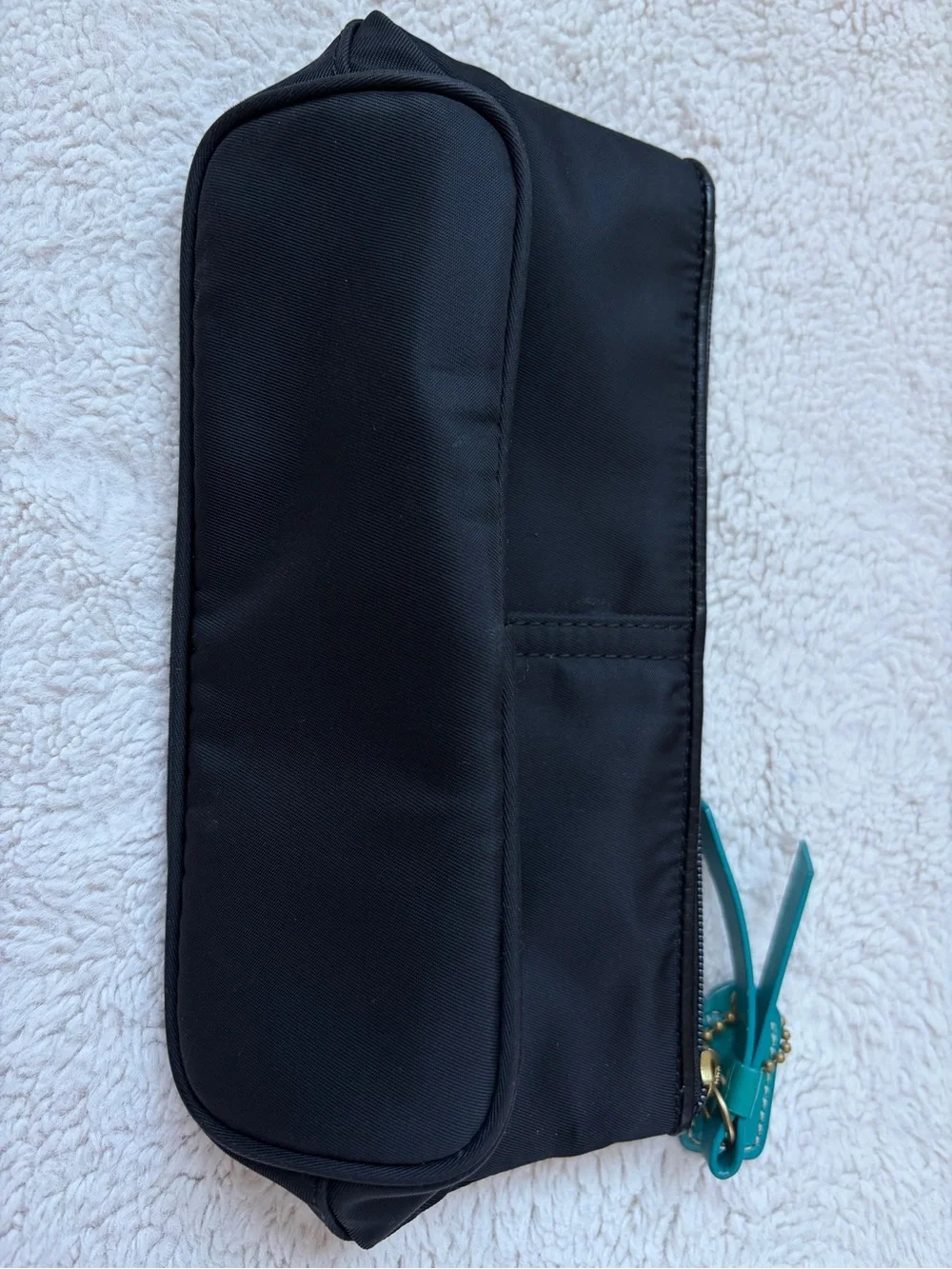 Coach Leatherwear Black Nylon Cosmetic Pouch with Teal Accent